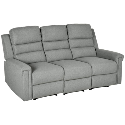 HOMCOM 3 Seater Recliner Sofa with Manual Pull Tab, Fabric Reclining Sofa, RV Couch, Home Seating, Gray