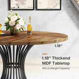 Tribesigns Round Dining Table for 4-6 People, 47-Inch Farmhouse Dinning Room Circle Kitchen Table, Industrial Dinner Table with Metal Base for Kitchen, Living Room, Black and Brown Tribesigns
