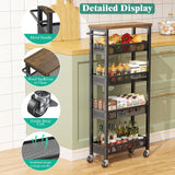 Giwil Slim Storage Cart 5 Tier Narrow Kitchen Rolling Cart on Wheels for Small Space, Metal Utility Cart Narrow Bathroom Storage Cabinet Mobile Shelf Unit Organizer with Wood Top and Handle, Black Giwil