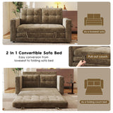 55" Convertible Folding Sofa Bed, Pull Out Couch Love Seat Sleeper Bed, Small Fold Out Loveseat Sleeper with Cup Holder and Pillow for Small Space, Bedroom Lounge, Dorm, Living Room(Brown Chenille) Urhanherry