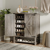 Maupvit 6-Tier Shoe Cabinet with Doors, Farmhouse Shoe Storage Cabinet with Adjustable Shelves, Shoe Shelf, Wooden Shoe Rack Organizer Cabinet for Entryway, Foyer, Hallway, Living Room, Grey Maupvit