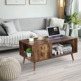 SUPER DEAL 2 Tier Wooden Coffee Table with Storage for Living Room, Modern Mid-Century Accent Furniture Space Saving Rectangle Industrial Cocktail Table for Bedroom Apartment, 40 inch Rustic Brown SUPER DEAL