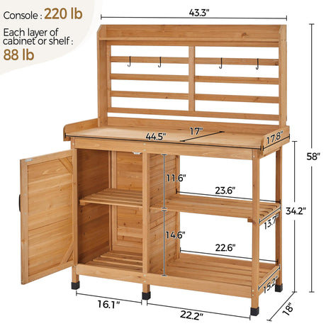 Yaheetech Outdoor Potting Bench, Large Horticulture Work Table Workstation with Storage Cabinet Shelf & Planting Working Console for Patio/Lawn/Garden - Wood Yaheetech