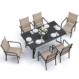 BUPPLEE 7-Piece Outdoor Patio Dining Set - 6 Stackable Texlin Sling Chairs & 63" Steel Table, Weatherproof Low-Maintenance Furniture for Backyard/Balcony/Poolside, Includes 1.57"-1.97" Umbrella Hole BUPPLEE