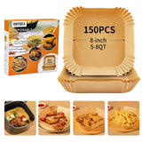 Air Fryer Liners Disposable Paper - 150 PCS 8 Inch Nonstick Parchment Paper Liners for 5-8QT Air Fryer, Free of Bleach Air Fryer Paper Square for Frying, Baking, Roasting Microwave ANYIDEA