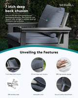 SERWALL HDPE Patio Furniture Set, 7-Piece Outdoor Sectional Sofa Set, All Weather Outdoor Couch Set for Deck, Lawn, Grey Frame with Grey Cushion SERWALL