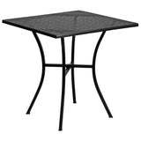 Flash Furniture Oia 28" Commercial Grade Steel Patio Table, Modern Square Rain Flower Design Outdoor Dining Table, Black Flash Furniture