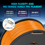 SUNLU TPU 3D Printer Filament 1.75mm, High Speed 95A TPU Filament Bundle, Flexible 3D Filament for Fast Printing, 250G Spool, 8 Rolls, 2KG in Total, Black+White+Grey+Red+Transparent+Blue+Green+Orange SUNLU