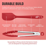 Kaluns Kitchen Tongs for Cooking Grilling Set of 4, BBQ Grill Tongs With Silicone Tip Stainless Steel Heat Resistant, Non-stick Pull Lock, Incl 7, 9, 12 Inch Tong Plus a Silicone Spatula Kaluns