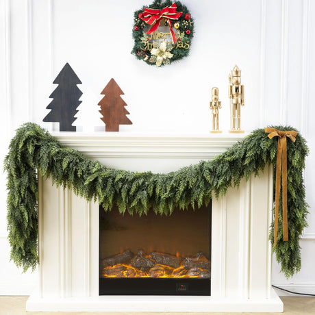 9 Ft Christmas Cedar Garland, Realistic Faux Pine Garlands, Green Artificial Greenery Garland for Winter Home, Mantle, Fireplace, Indoor, Outdoor Christmas Decorations (1Pcs) KIWDY