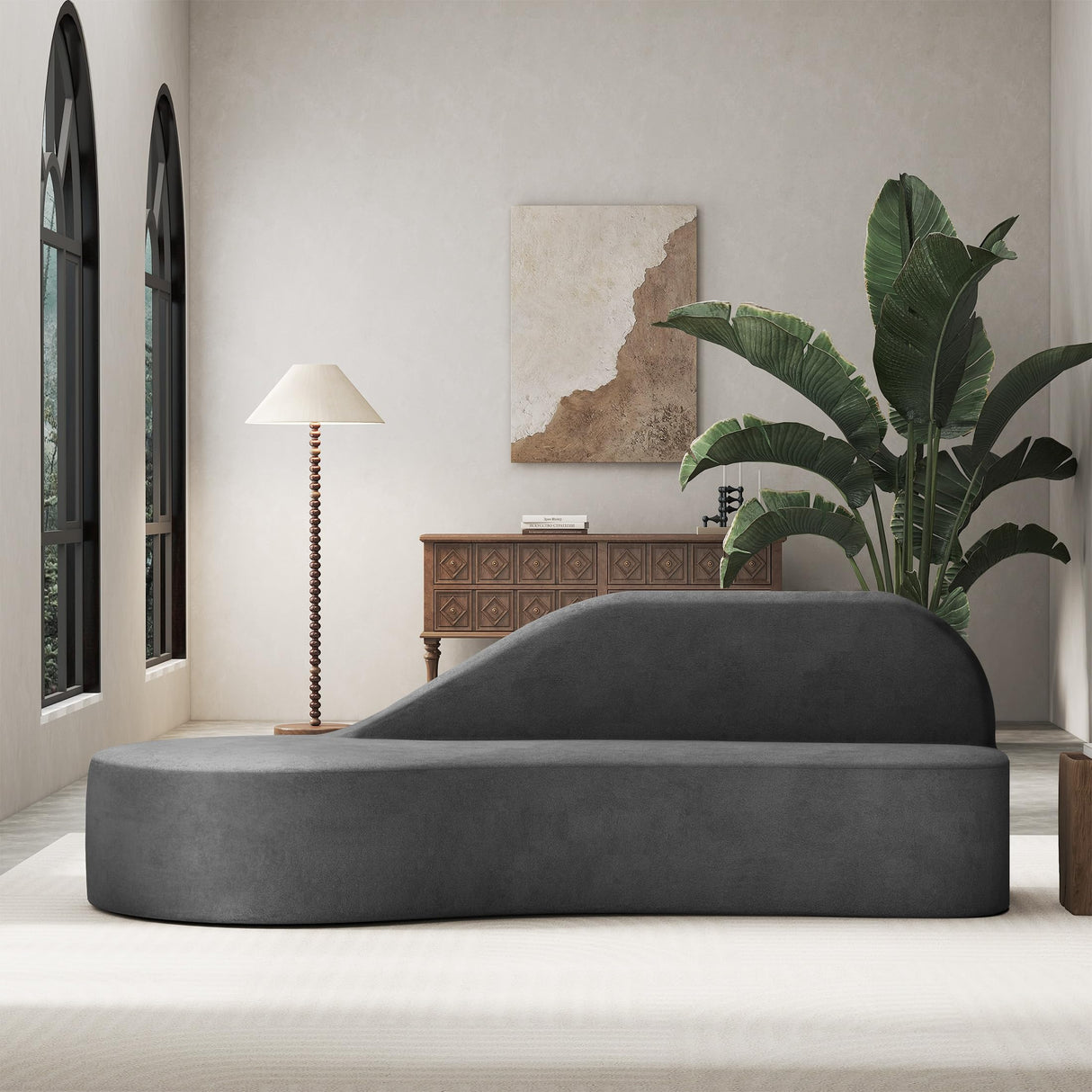 SumKea Luxury Modern Curved Sofa, 91'' Minimalist Style Comfy Couch for Living Room Apartment, 3 Wide Seat Modular, Elegant Gray SumKea