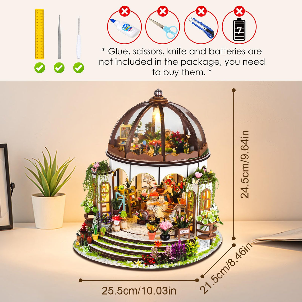Taimimy DIY Miniature House Kit, Miniature Building Kits, Wooden Greenhouse Miniature Kit with Furniture & LED, Creative Dollhouse Kit for Adults, Hobby Craft Home Decor Birthday Gifts Taimimy