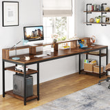 Tribesigns Two Person Desk with Monitor Stand, 78.74" Long Double Computer Office Desk with Storage Shelves, Large Gaming Desk Study Writing Table Workstation for Home Office, Rustic Brown Tribesigns