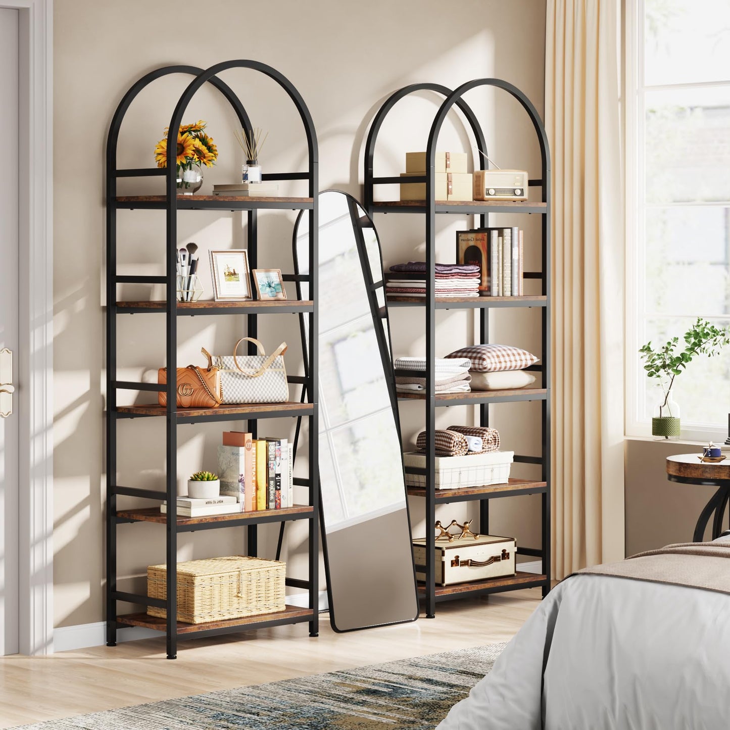 Tribesigns 5-Tier Open Bookshelf, 74.4" Wood Bookcase Storage Shelves with Metal Frame, Freestanding Display Rack Tall Shelving Unit for Office, Bedroom, Living Room, Easy Assembly(Brown, 1PC)