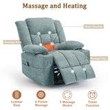 Korser Adult 360° Swivel Rocking Recliner, Baby Room Glider Recliner with Massage and Heating, Rocking Chair with Cup Holder, Living Room and Bedroom Manual Chair (Fabric, Lake Blue) Korser