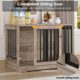 Dog Crate Furniture 47” Large Dog Kennel for Dogs Indoor, Heavy Duty Dog Cage with Sliding Door and 2 SUS Bowls Wooden End Table in Living Room for Small Medium Large Dogs, Rustic TTVIEW