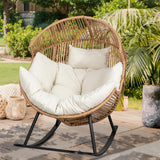 Vongrasig Wicker Rocking Egg Chair PE Rattan with Cushion, Oversized Patio Lounge Rocker Chair for Outdoor, Indoor, Balcony, Backyard, Garden, Beige Vongrasig
