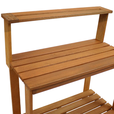 Sunnydaze 42-Inch Meranti Wood Outdoor Potting Bench with Storage Shelf - Teak Oil Finish Sunnydaze