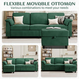 Vongrasig Convertible Sectional Couch, 3 Seat L Shaped Sofa with Removable Pillows Linen Fabric Small Modern Couch Mid Century for Living Room, Apartment and Office (Green) Vongrasig