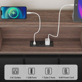 VECELO Farmhouse Metal Bed Frame Twin Size with Wooden Headboard & Footboard, Solid Platform Mattress Foundation with Storage, LED Light, Charging Station, USB Ports, Noise-Free, Easy Assembly, Black VECELO