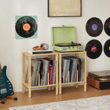 LELELINKY 2-Tier Bamboo Record Player Stand with Vinyl Record Storage up to 100 Albums, Bedroom Record Holder and Multi-Functional End Table for Living Room, Natural LELELINKY