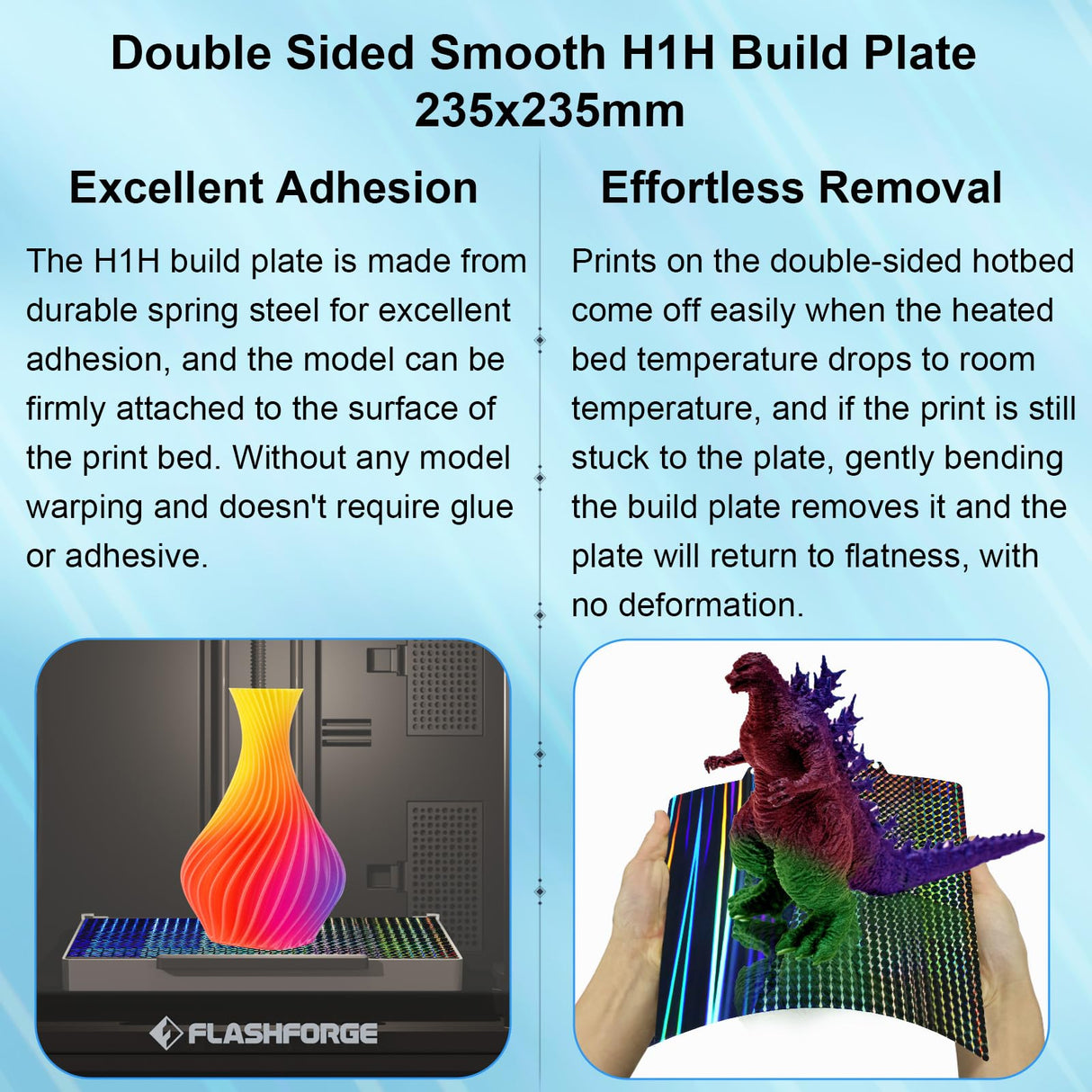 IdeaFormer-3D H1H Build Plate for Flashforge Adventurer 5M/5M Pro Print Bed, Light Beam+Phantom H1H Spring Steel Sheet Flexible H1H Print Bed for Flashforge Adventurer 3D Printers Platform 235x235mm IdeaFormer-3D