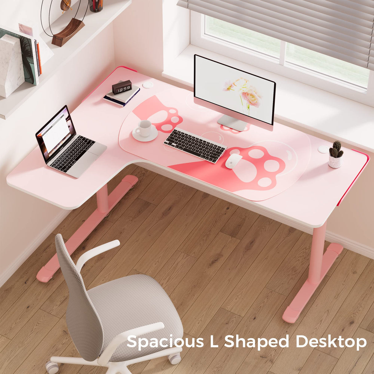 EUREKA ERGONOMIC Pink L Shaped Gaming Desk, 60 Inch Large Home Office Corner PC Computer Table Study Writing Modern Workstation Girls Female Gifts L60 w Mouse Pad Cable Management, Space Saving, Left EUREKA ERGONOMIC