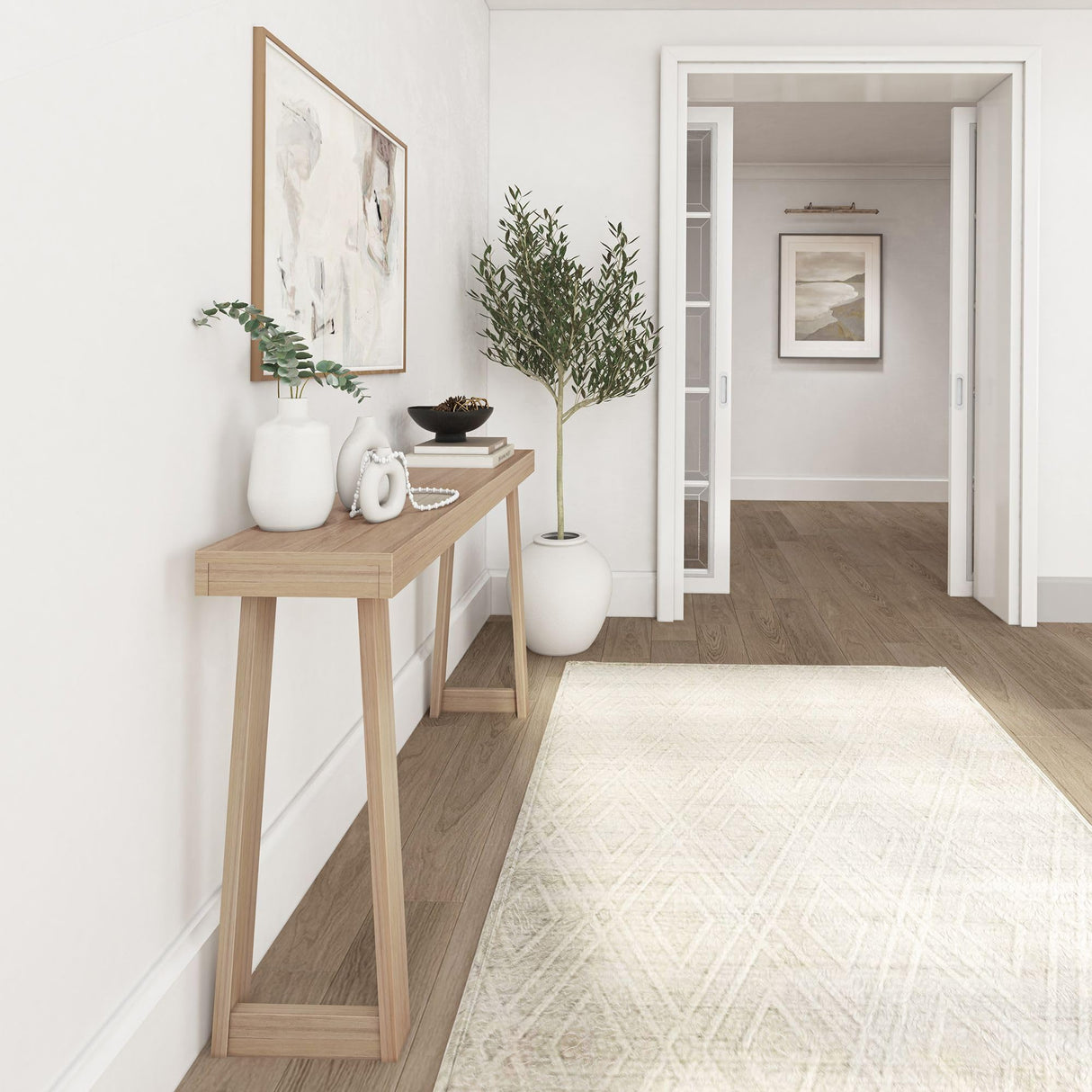 Plank+Beam Modern Solid Wood Console Table, 56 Inch, Sofa Table, Narrow Entryway Table for Hallway, Behind The Couch, Living Room, Foyer, Easy Assembly, Blonde Plank+Beam