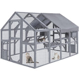 HYDRAGARDEN Large Catio Outdoor Cat House Enclosure Wooden Cat Cage Kitten Condo for Multiple Pets Walk in, with Bouncy Bridge, Platforms, Small Houses and Weatherproof Roof - 111”x74”x74” HYDRAGARDEN