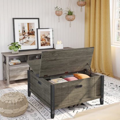 Bestier Square Coffee Table with Storage,Farmhouse Lift Top Coffee Wood Center Table Decor for Living Room Extra Large Hidden Storage，Home Office Furniture Dark Gray - WoodArtSupply