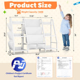 GoTiling Kids Bookshelf Large Storage Bookcase: 3-Tier White Book Sling Shelf Toy Organizer for Toddler - Display Rack with 3 Pockets for Kids Rooms, Bedroom, Playroom, Nursery (Wood + Metal) GoTiling