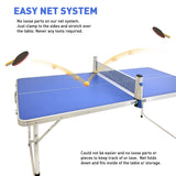 EasyGo Product Ping Pong Table Tennis Space Saving & Easy Storage Includes (2) Regulation Paddles (3) Balls and (1) Easy Clamp Net Table Size 5 Foot X 2.5 Foot Legs 24”-28” Tall - Blue 5ft EasyGo Product