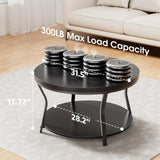 Round Coffee Table, Circle Wood Coffee Tables for Living Room, 2 Tier Industrial Modern Center Table with Thickened Tabletop and Metal Frame, 31.5 inch (Black) AntsandAnts