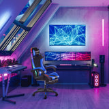 Gaming Chair, Computer Chair with Footrest and Lumbar Support, Height Adjustable Game Chair with 360° Swivel Seat and Headrest, High Back Office Chair with Bluetooth Speakers and RGB LED Lights Blue NEREIDS NET