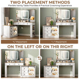 LVSOMT Vanity Desk with Mirror and Lights, Large Farmhouse Makeup Desk with 5 Drawers and Jewelry Storage, 60" Glass Top Dressing Table with Power Outlet & Adjustable Cabinet for Bedroom, White/Brown LVSOMT