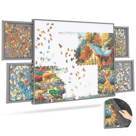 ropoda 1500 Pieces Portable 35"x26" Plastic Puzzle Board with Drawers and Cover, Lightweight Design Puzzle Board Jigsaw, Puzzle Table for Adults - WoodArtSupply