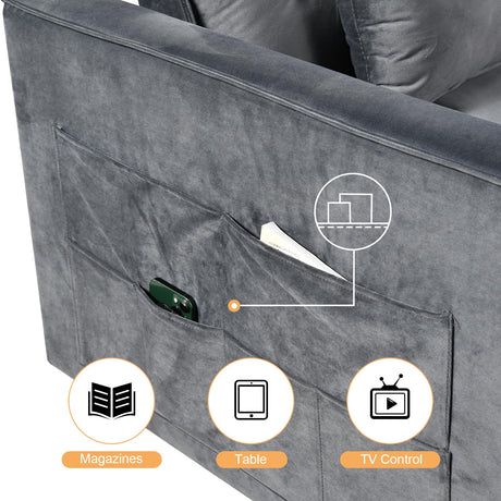 3 in 1 Convertible Sleeper Sofa Bed, Modern Velvet Loveseat Pull-out Sofa Couch w/Pullout Bed, Small Love Seat Lounge Sofa w/Reclining Backrest,Toss Pillows, Pockets, for Living Room (Grey, 55.1) CAPCAEK