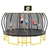 16FT Pumpkin Trampoline with Enclosure Net,Recreational Trampolines for Adults with Jump Game and Galvanized Steel Frame,Outdoor Trampoline with Ladder,Straight Poles Backyard Fun,Black+Yellow TRIPLE TREE