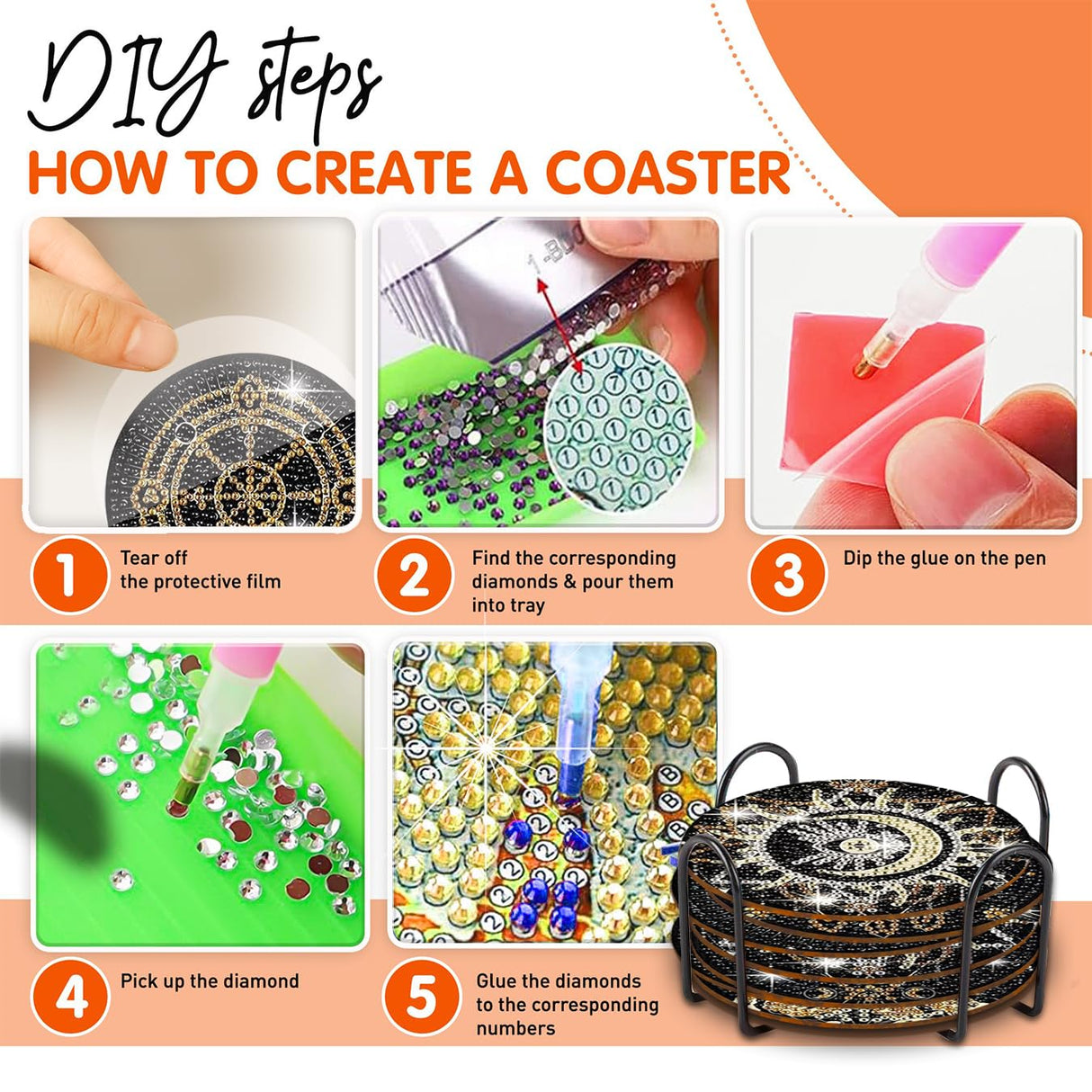 8 pcs Diamond Painting Coasters | Diamond Art Coasters | Tarot Diamond Art Painting | Perfect Art Craft Gift for Tarot Lover, Dad, Mom, Grandparents, Brother, Sister. LGANHAPY