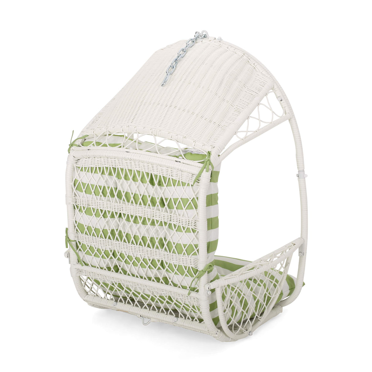Christopher Knight Home Becky Wicker Hanging Chair with Cushion (Stand Not Included), White, Green Christopher Knight Home