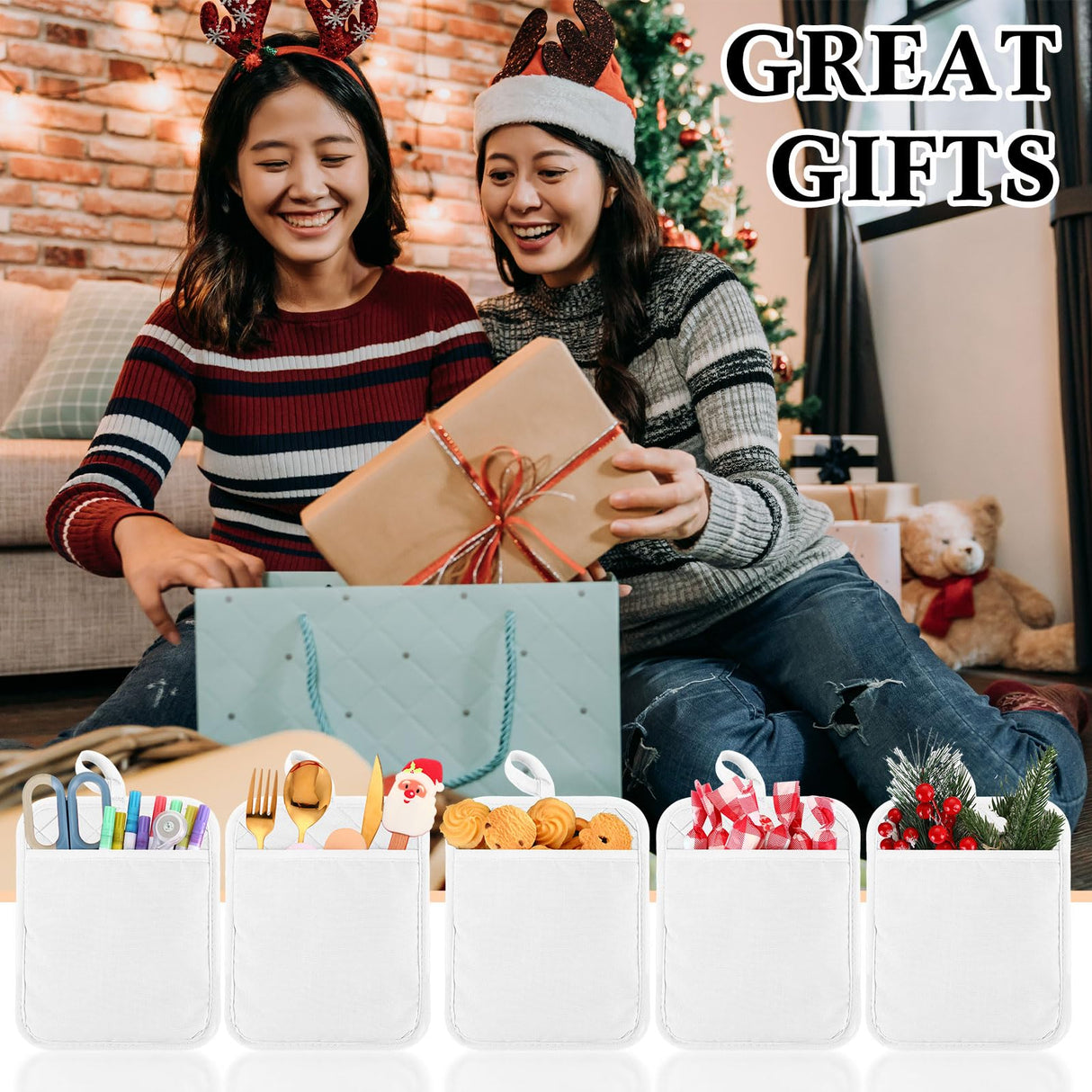 Hoolerry Valentine's Day Pot Holders with Pocket Sublimation Pot Holders Bulk 7x9'' Cotton Pot Holders Oven Pot Holders with Hanging Loops Hot Pot Pads for Kitchen Cook Baking(White,20 Pieces) Hoolerry