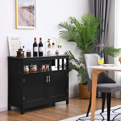 Giantex Kitchen Buffet Sideboard, Wooden Storage Server Cupboard Cabinet, Dining Room Living Room Bar Furniture 2-Door Console Table w/ 5-Position Adjustable Shelf & Open Shelf Drawer Cabinets (Black) Giantex
