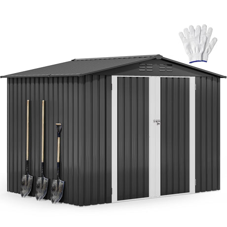 DWVO 8'x6' Large Metal Outdoor Storage Shed, Heavy Duty Tool Storage Sheds for Backyard Patio Lawn - Ideal for Bicycles, Garden Tools, and Lawn Equipment, Easy-to-Assemble, Dark Gray DWVO