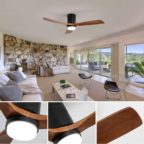 Sofucor 52 Inch Low Profile Ceiling Fan with Lights 3 Wood Fan Blade Noiseless Reversible DC Motor Remote Control Flush Mount Ceiling Fan with Light for Farmhouse Modern Style Contemporary Decor Sofucor