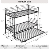 Over Twin Bunk Bed Frame with Trundle, Heavy-Duty Metal Bunk Bed Frame with Sturdy Guard Rail and 2 Ladders, No Box Spring Needed, Noise Free for Dorm, Space-Saving Bunk Bed for Teens/Adults, Black Zyerch