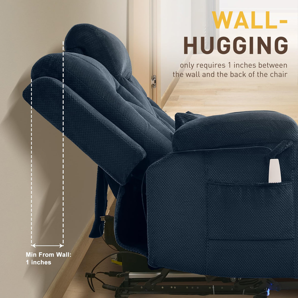 URRED Power Loveseat Recliner Sofa with Flipped Backrest Console, Wall Hugger RV Reclining Loveseat Sofa Couch with LED Light/Bluetooth Speakers/USB/Outlets/Cup Holders/Pillow/Side Pocket, Blue URRED