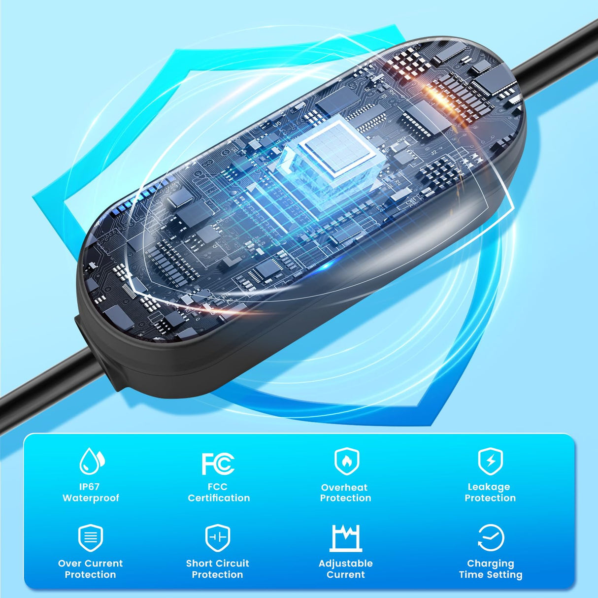 Level 1 & Level 2 EV Charger 16Amp 110-240V,17ft Cable, Portable Electric Vehicle Charger with NEMA5-15P & 6-20 Plug Compatible for SEA J1772 EV Cars for Home and Outdoor (Black) SubSun