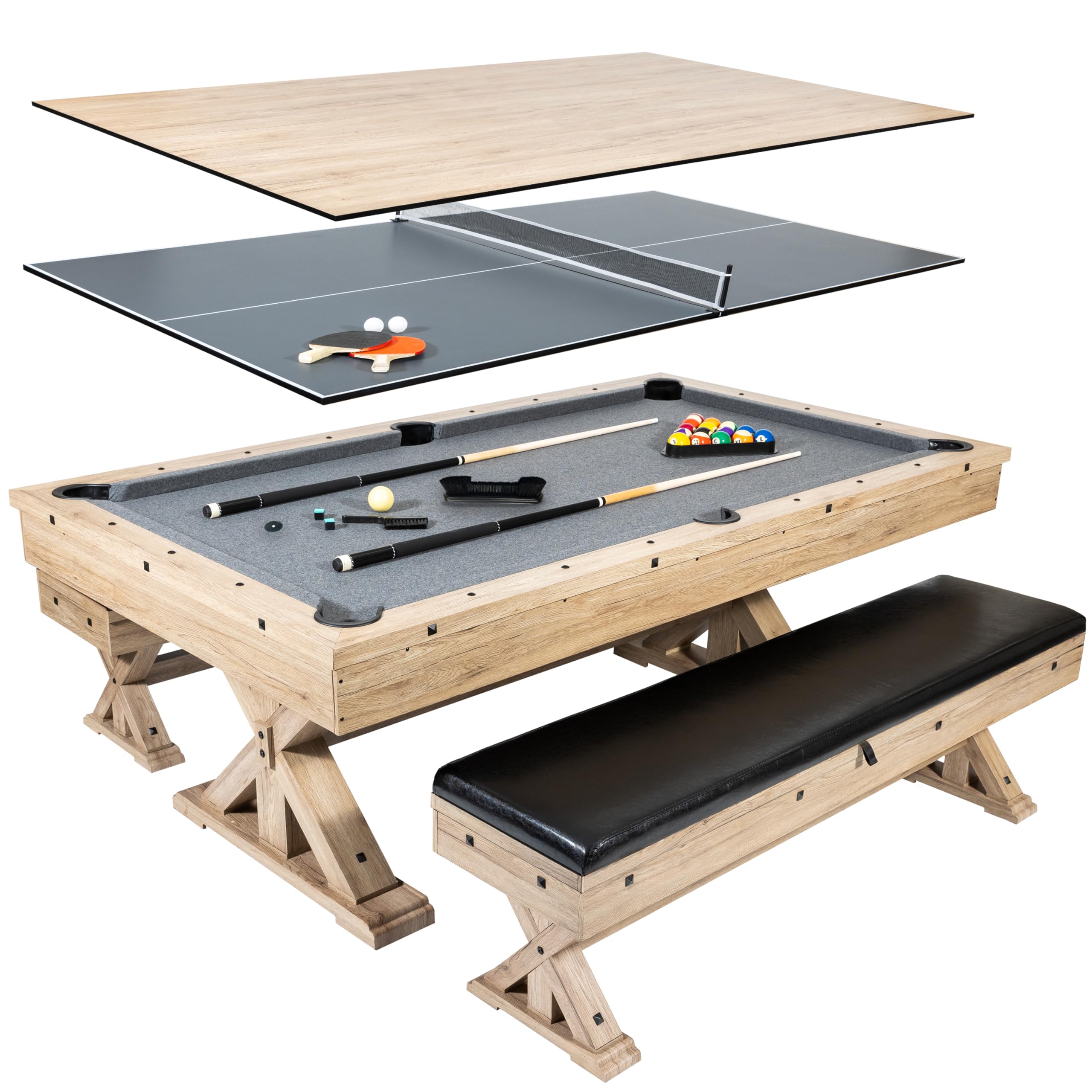 Freetime Fun 7 FT 3 in 1 Multi Game Pool Table with Dining Top Pool ...