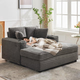 GarveeHome Oversized Chaise Lounge Chair Indoor, Comfy Corduroy Lounge Sofa with Charging Station, Cup Holders & Throw Pillows, Cozy Sleeper Couch for Living Room Apartments, Grey GarveeHome