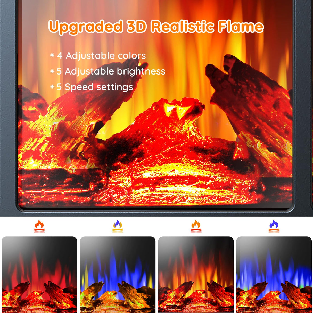 Rintuf Small Electric Fireplace Heater, 1500W Infrared Fireplace Stove with 3D Flame Effect, Adjustable Thermostat, 8H Timer, Remote Control, Freestanding Space Heaters for Indoor Use Large Room Safe Rintuf